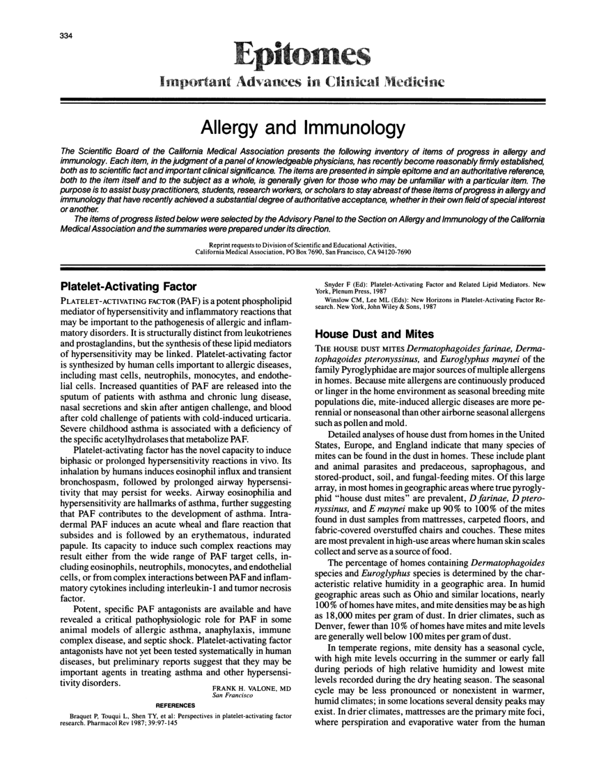 (PDF) Allergy and immunology plateletactivating factor