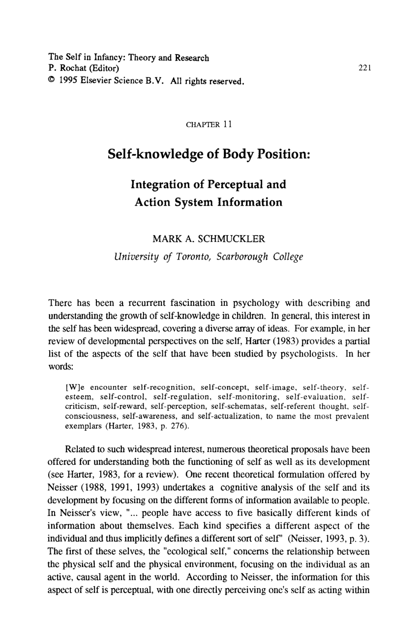 Pdf Self Knowledge Of Body Position Integration Of Perceptual And Action System Information