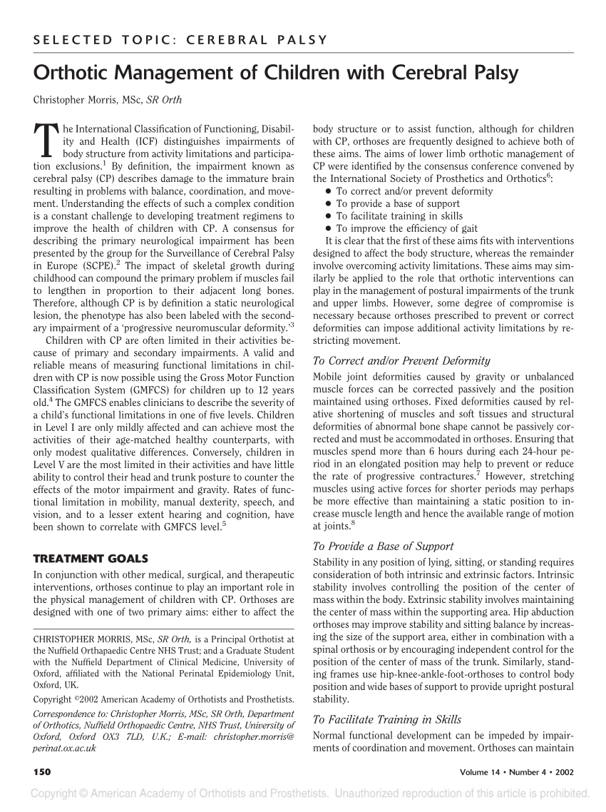 (PDF) Orthotic Management of Children with Cerebral Palsy