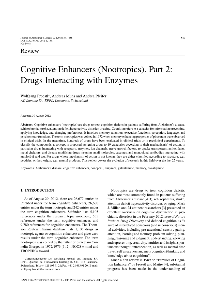 PDF) Cognitive Enhancers (Nootropics). Part 2: Drugs Interacting 