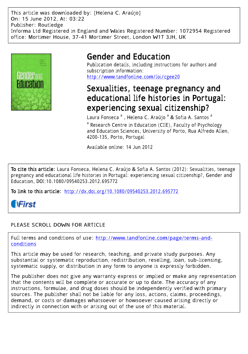 PDF) Sexualities, teenage pregnancy and educational life ...
