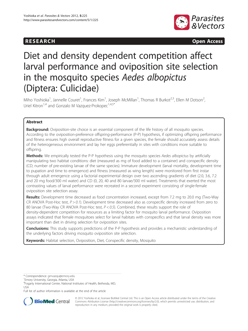 PDF) Diet and density dependent competition affect larval ...