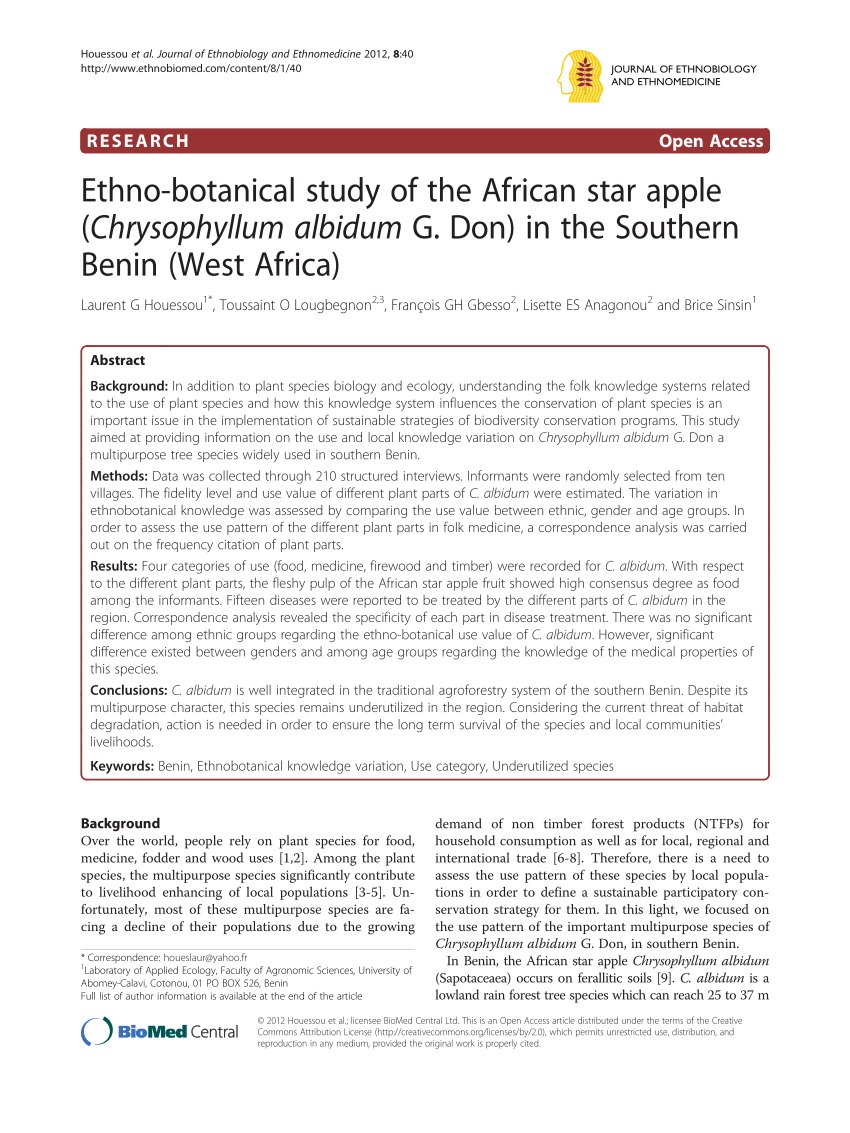 (PDF) Ethnobotanical study of the African star apple (Chrysophyllum