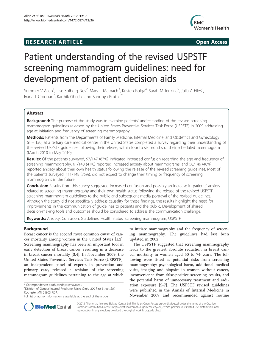 (PDF) Patient understanding of the revised USPSTF screening mammogram