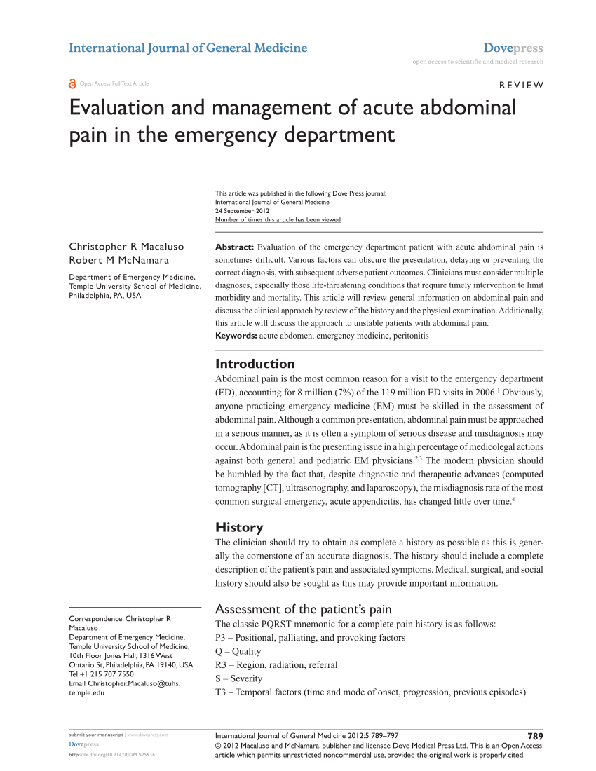 Pdf Evaluation And Management Of Acute Abdominal Pain In The Emergency Department
