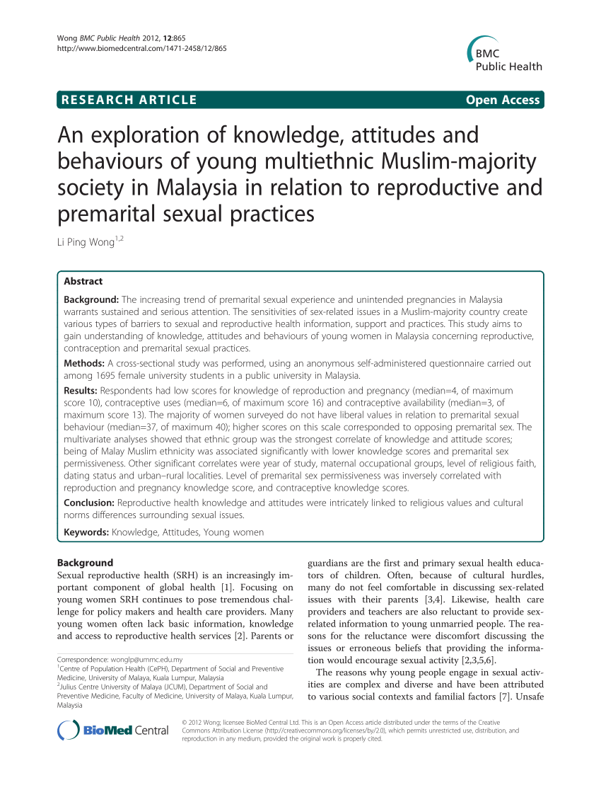 PDF) An exploration of knowledge, attitudes and behaviours of young  multiethnic Muslim-majority society in Malaysia in relation to reproductive  and premarital sexual practices