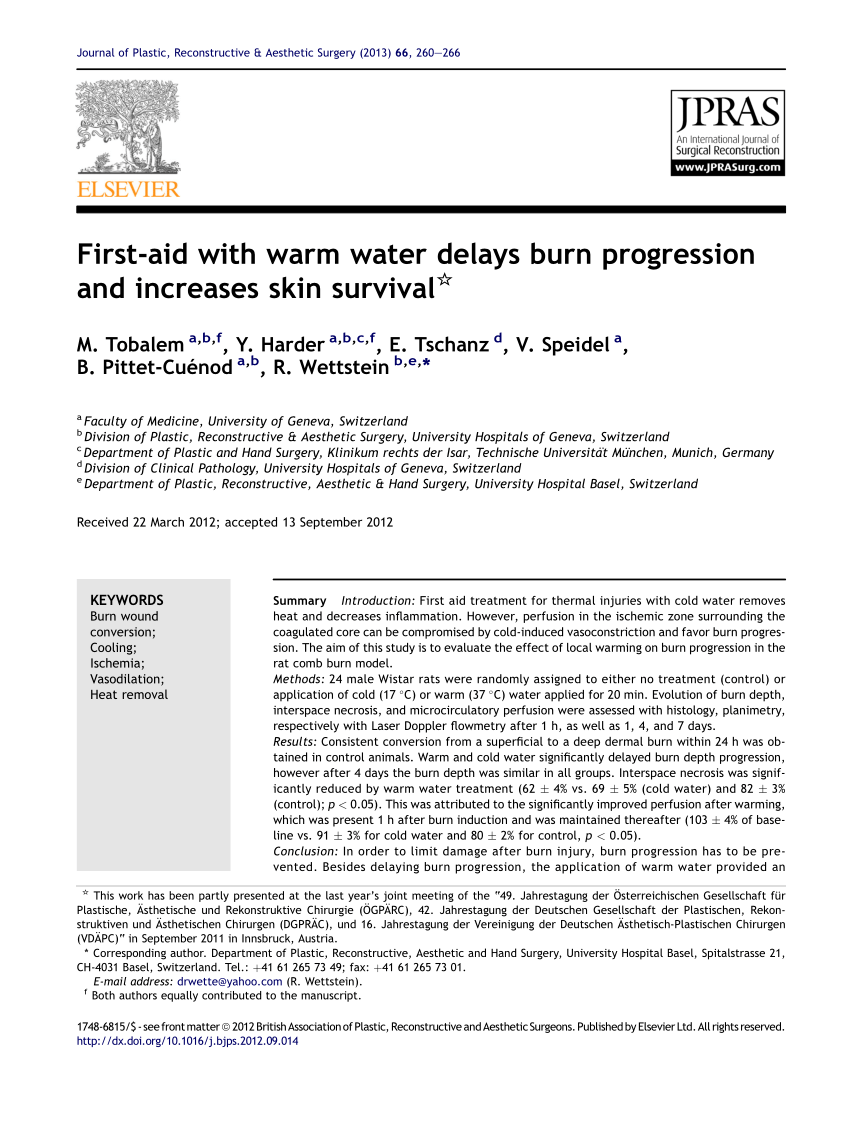 Pdf First Aid With Warm Water Delays Burn Progression And Increases Skin Survival