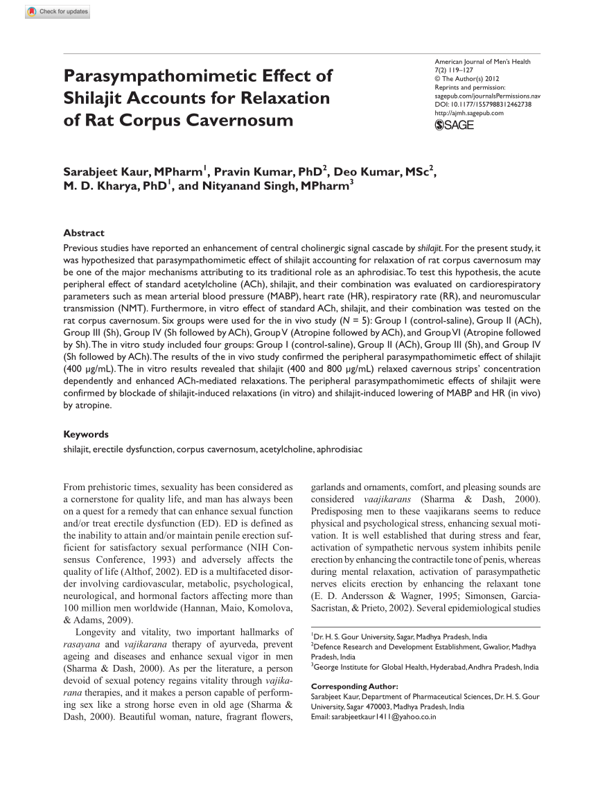 PDF Parasympathomimetic Effect of Shilajit Accounts for