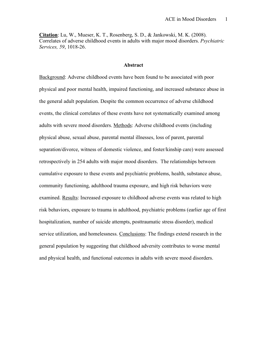 Pdf Correlates Of Adverse Childhood Experiences Among Adults With Severe Mood Disorders