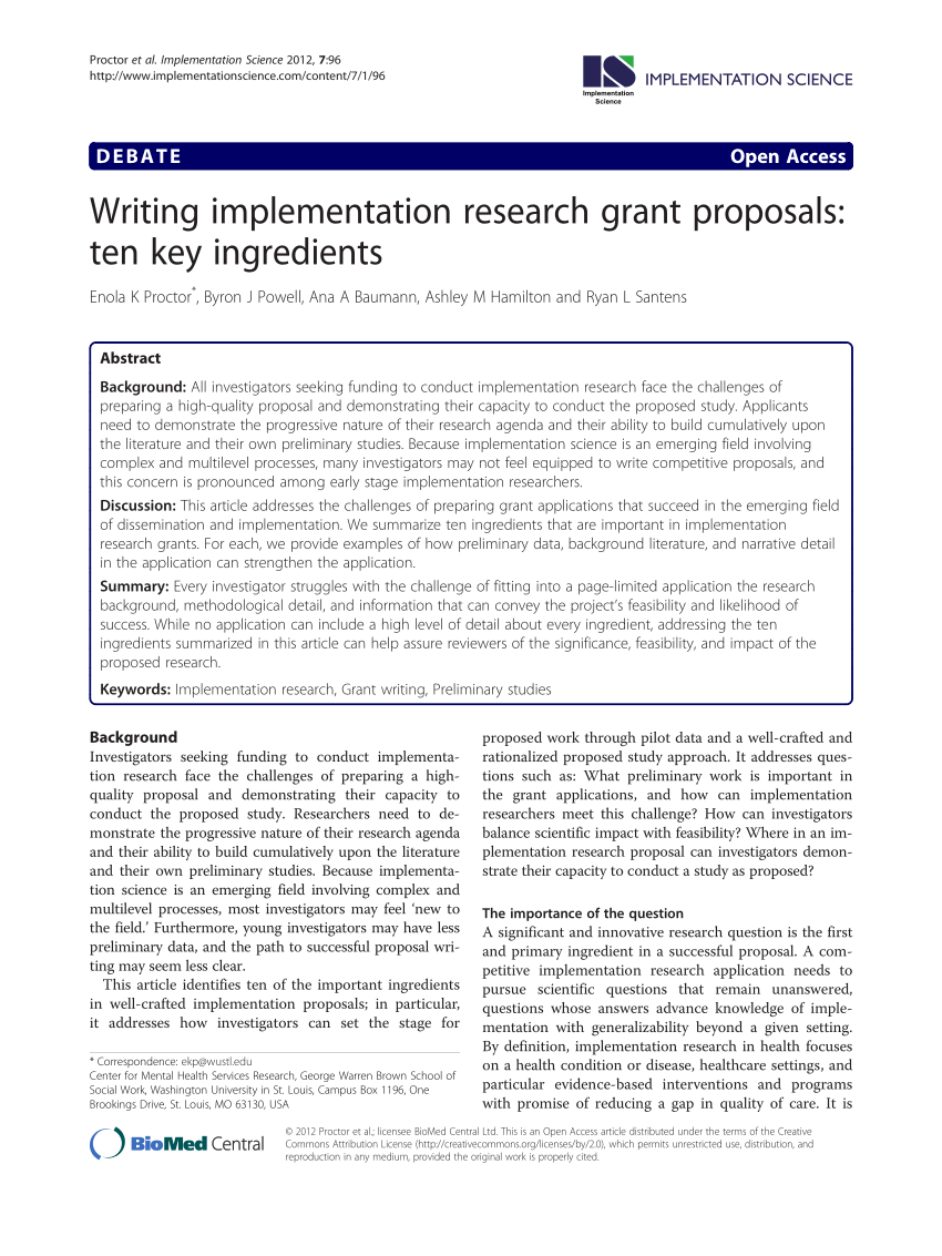 writing implementation research grant proposals