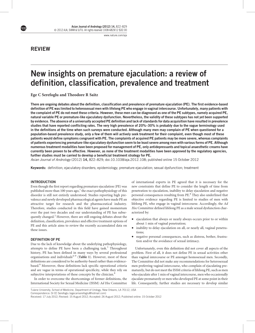 PDF New insights on premature ejaculation A review of definition