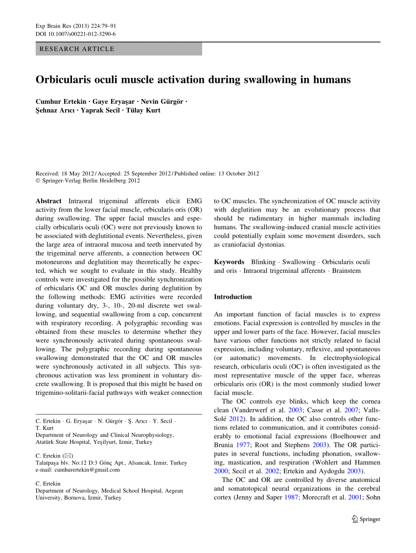 PDF Orbicularis oculi muscle activation during swallowing in humans