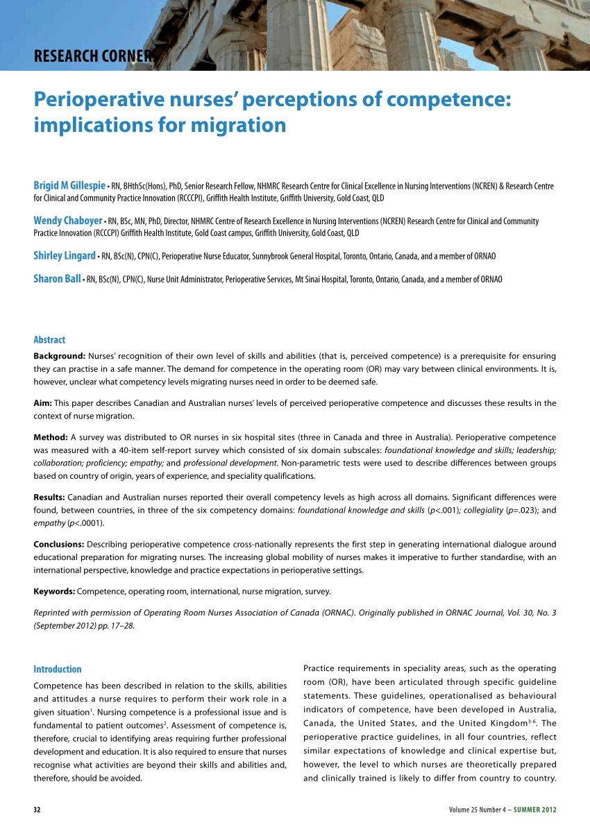 Pdf Perioperative Nurses Perceptions Of Competence