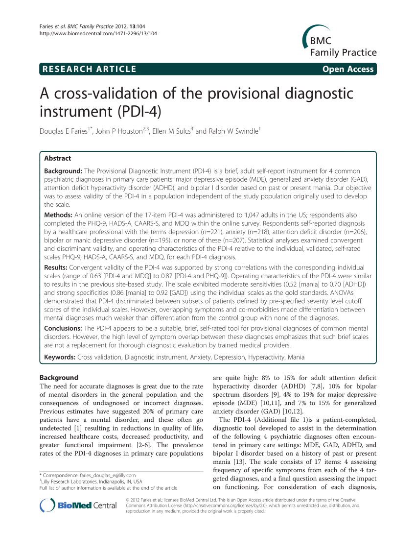 (PDF) A cross-validation of the provisional diagnostic instrument (PDI-4)