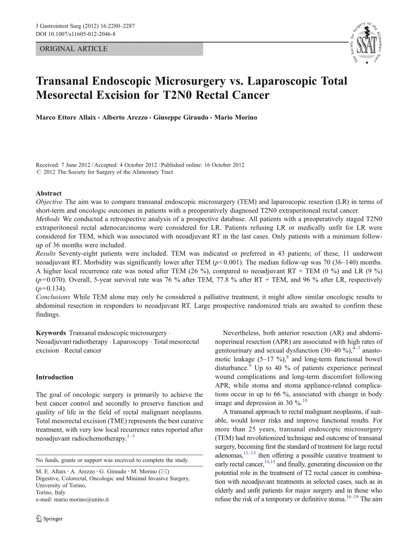 (PDF) Transanal Endoscopic Microsurgery vs. Laparoscopic Total ...