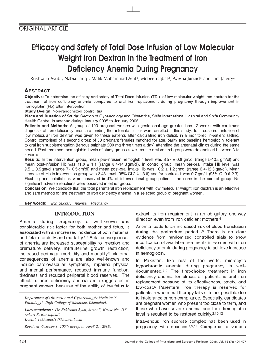 (PDF) Efficacy and safety of Total Dose Infusion of low molecular