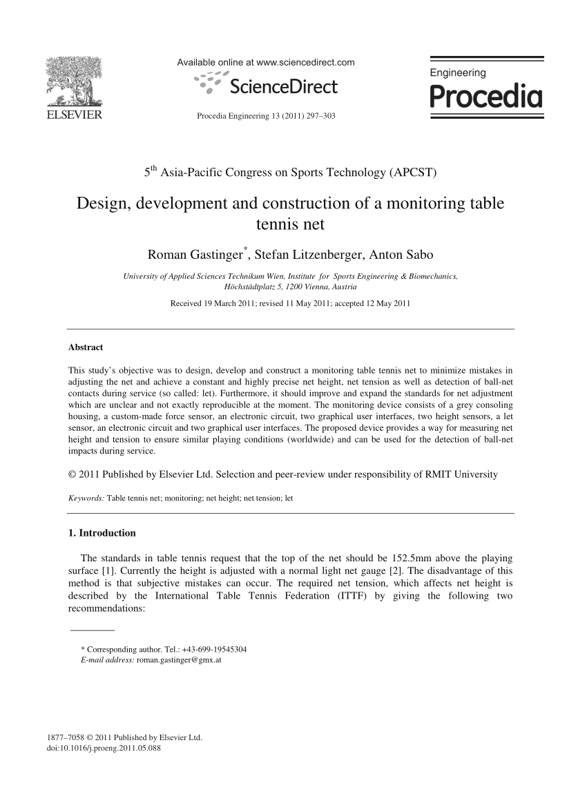 PDF) Design, development and construction of a monitoring table tennis net