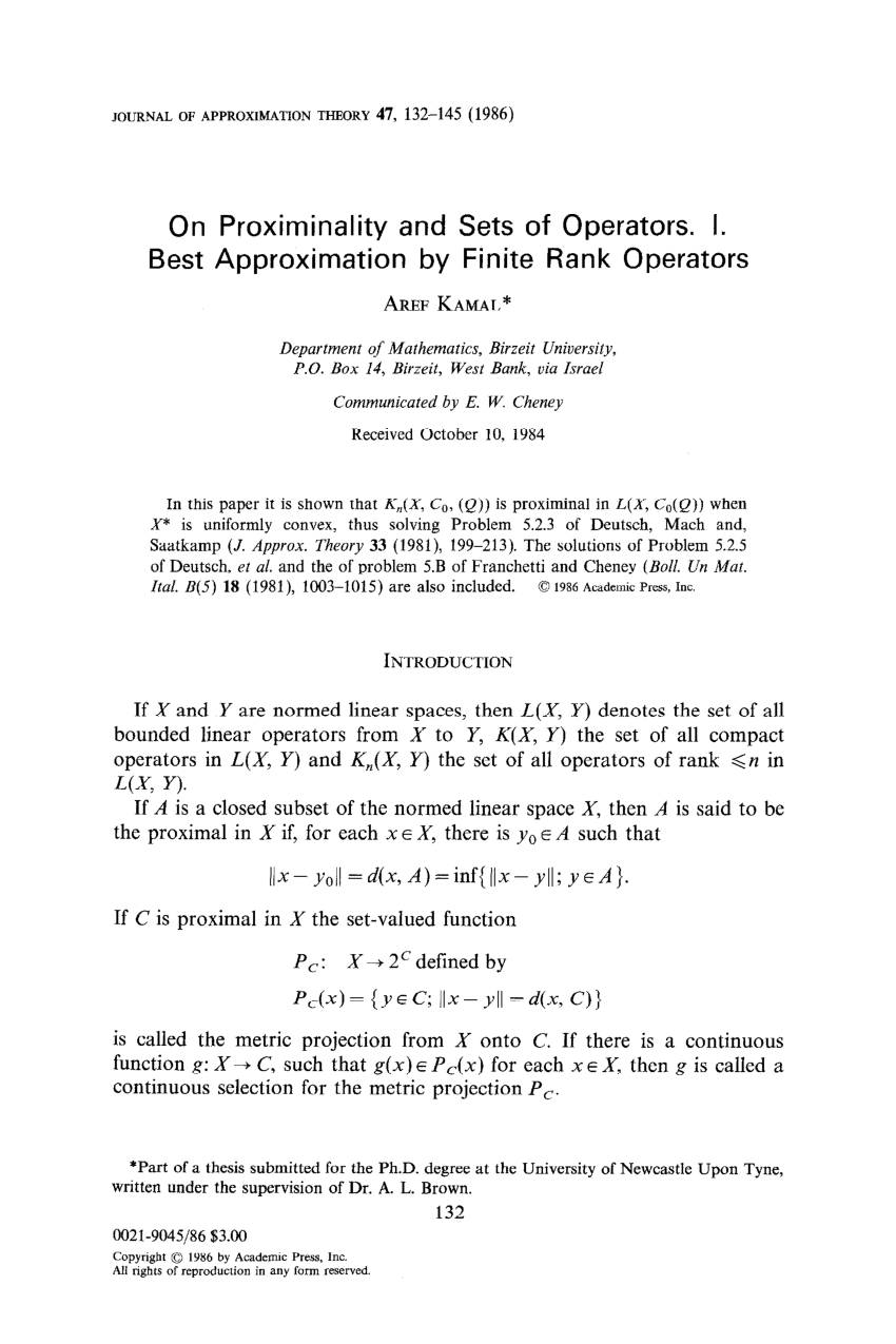 Pdf On Proximinality And Sets Of Operators I Best Approximation By Finite Rank Operators