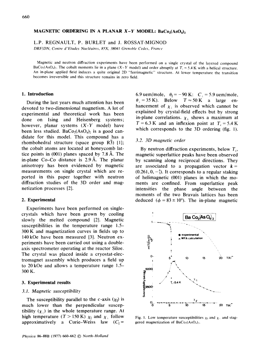 (PDF) Magnetic ordering in a planar X-Y model: BaCo2(AsO4)2