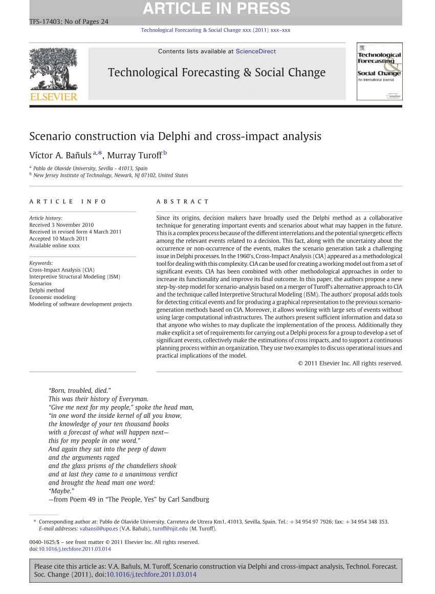 PDF) Scenario construction via Delphi and cross-impact analysis