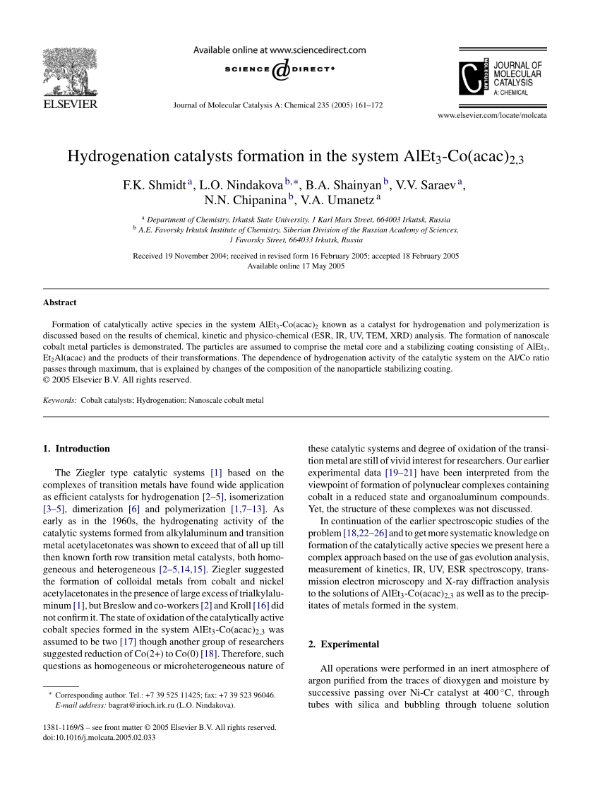 Pdf Hydrogenation Catalysts Formation In The System Alet3 Co Acac 2 3