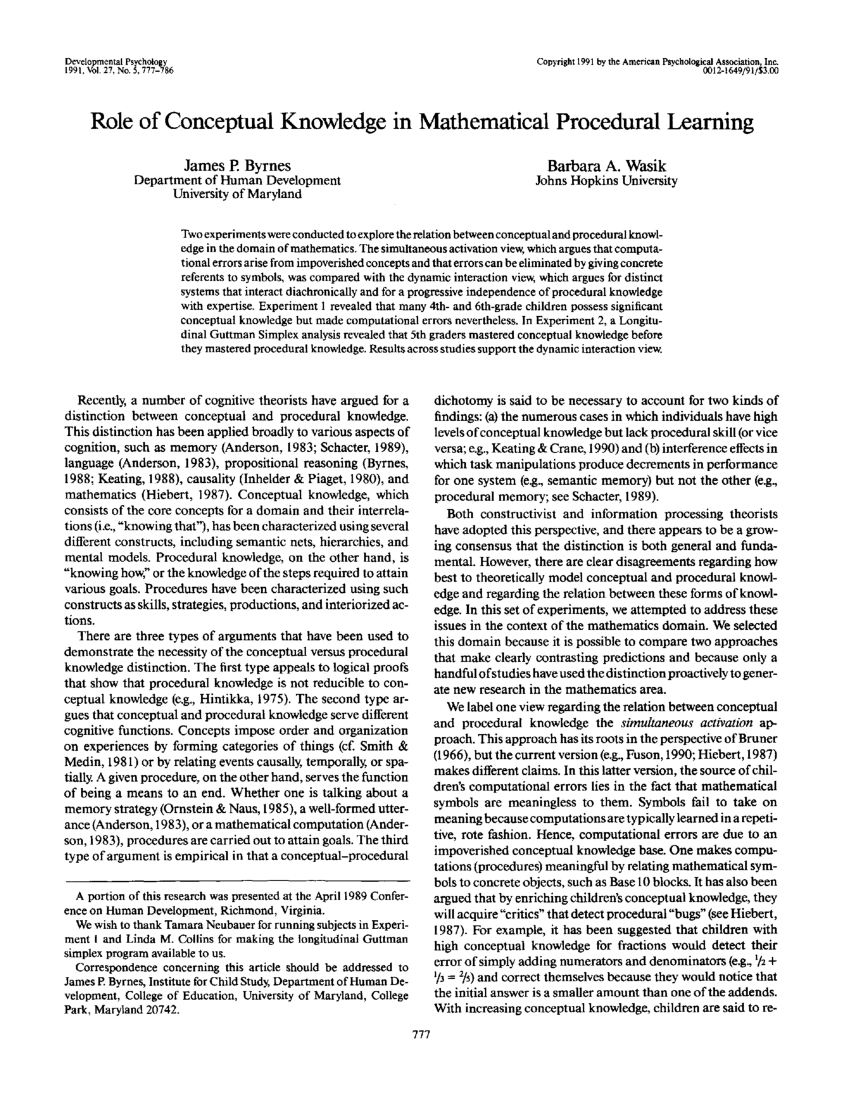 Essay On Procedural Knowledge In Mathematics