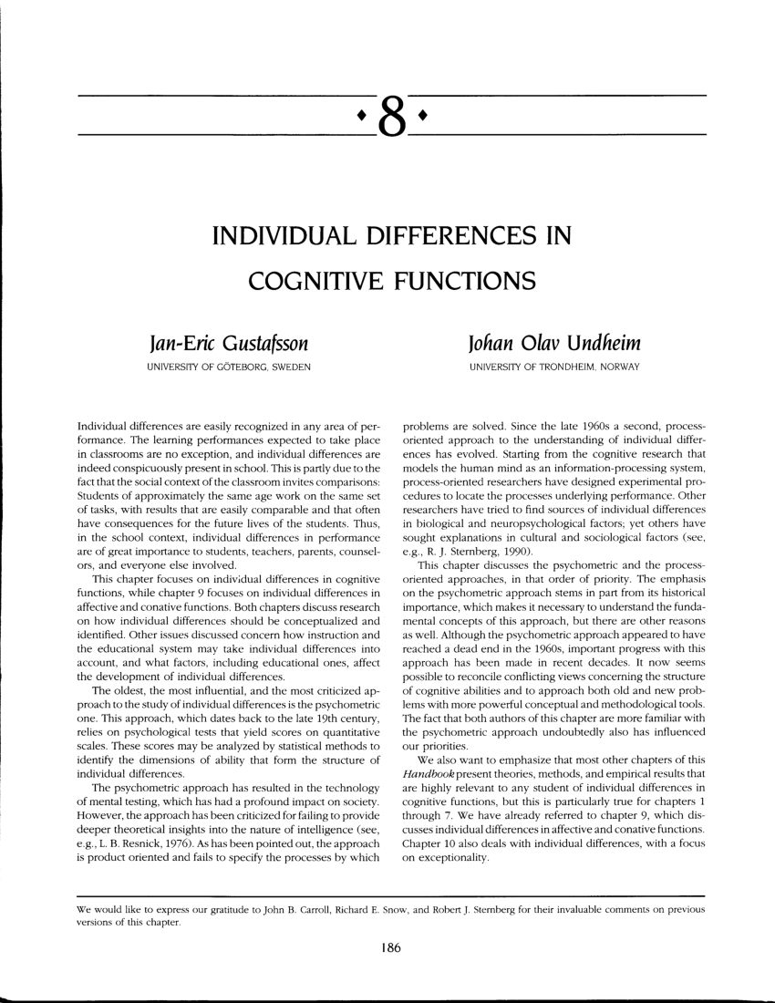 PDF Individual differences in cognitive functions