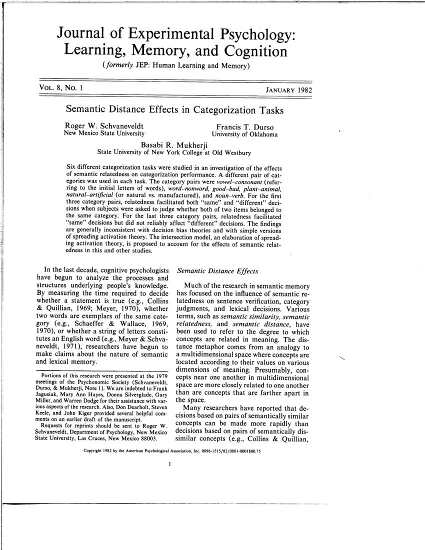 Pdf Semantic Distance Effects In Categorization Tasks