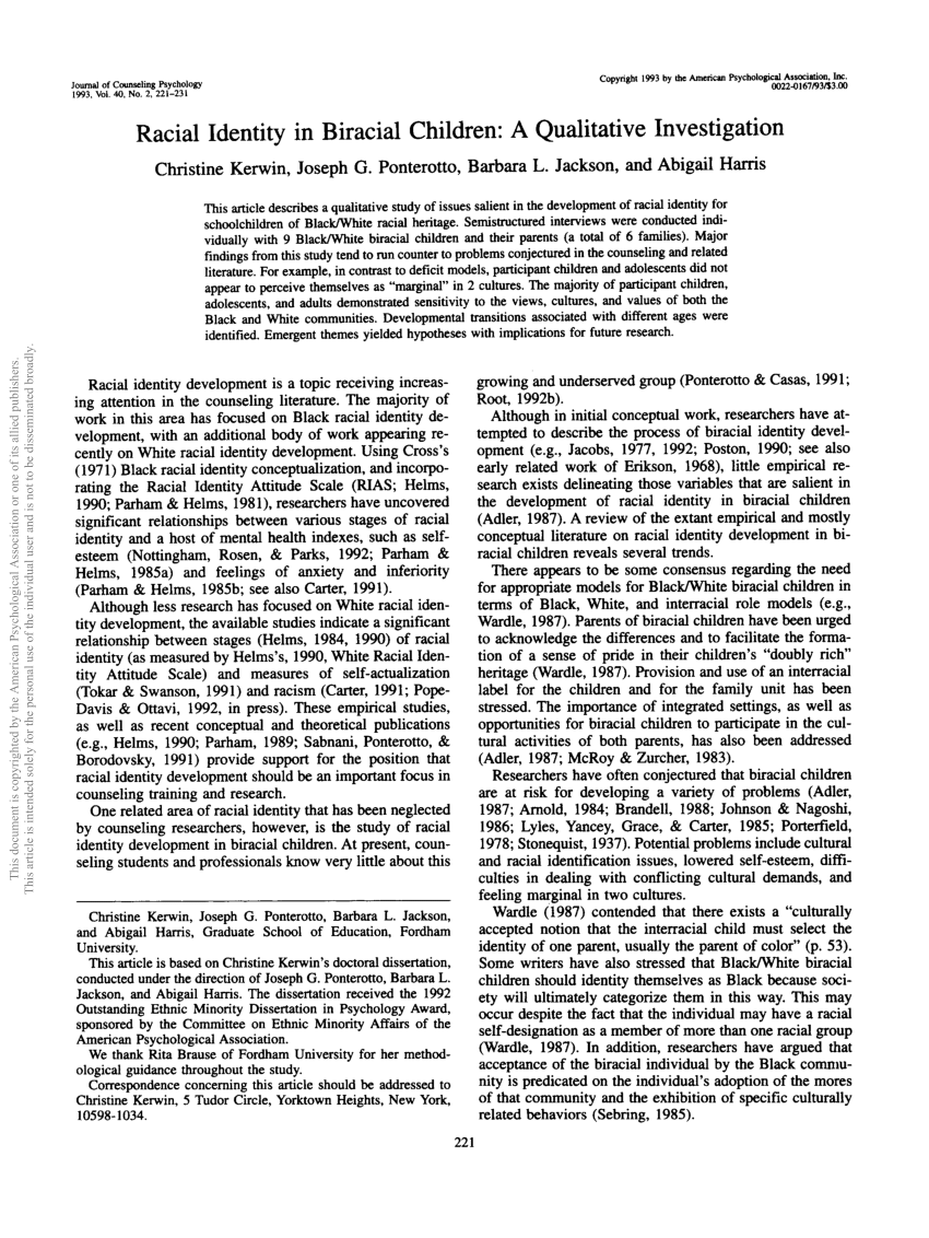 Racial Identity Development Of Multiratial Children And