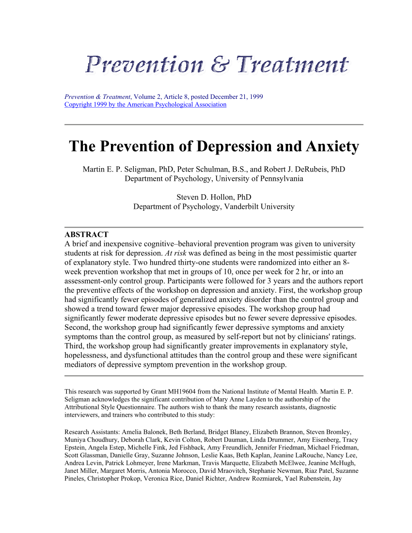 research topics on depression and anxiety