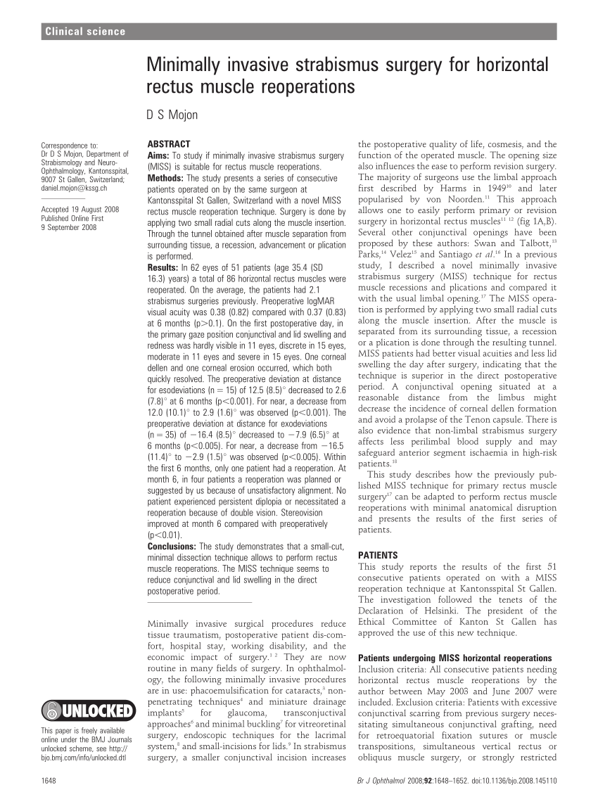 (PDF) Minimally invasive strabismus surgery for horizontal rectus ...