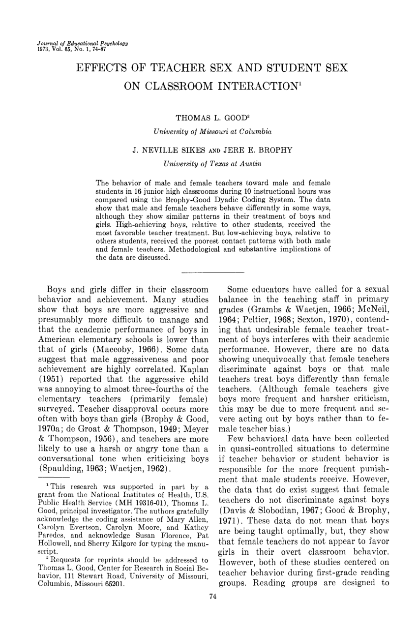 PDF) Effects of Teacher Sex and Student Sex on Classroom Interaction