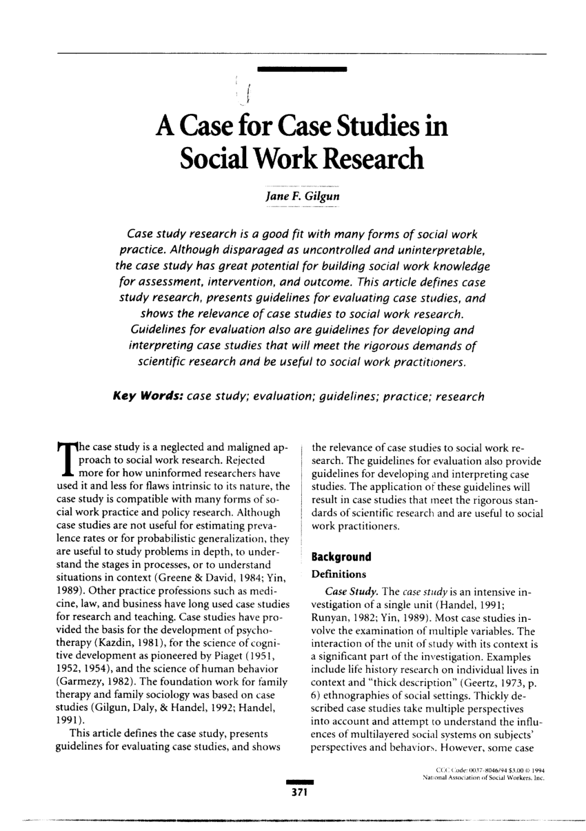 PDF) A Case for Case Studies in Social Work Research