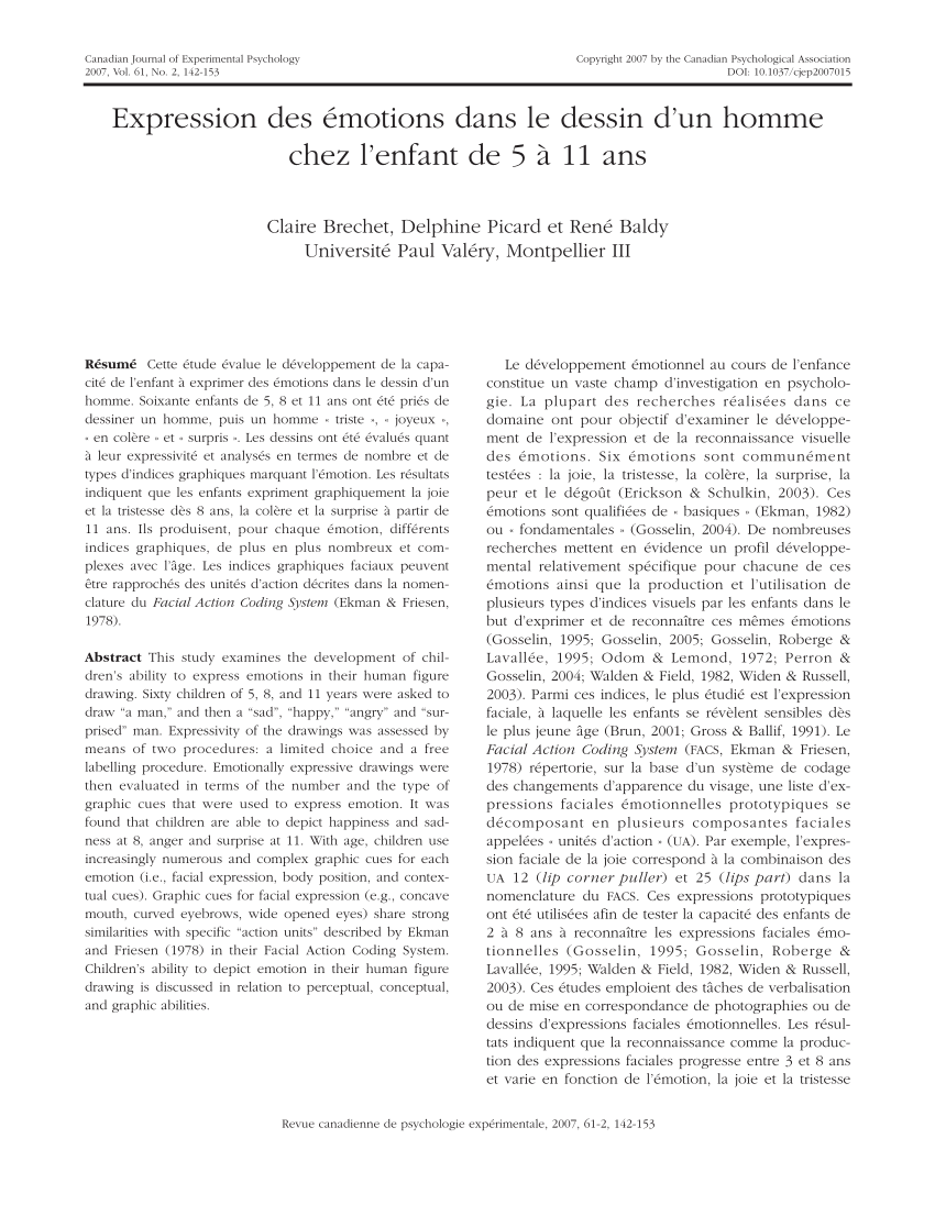 Pdf Expression Des Emotions Dans Le Dessin D Un Homme Chez L Enfant De 5 A 11 Ans Expression Of Emotions In The Drawing Of A Man In The 5 To 11 Year Old Child
