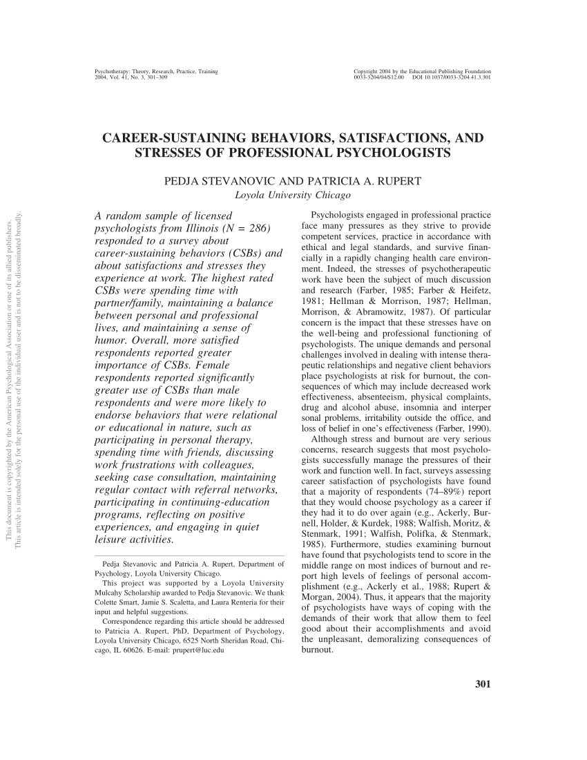 Career Sustaining Behaviors Satisfactions and Stresses of