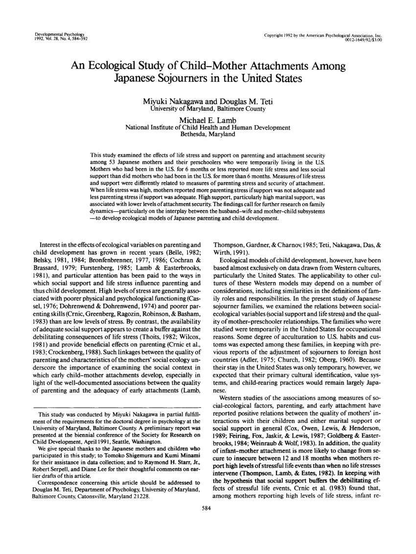 Pdf An Ecological Study Of Child Mother Attachments Among Japanese Sojourners In The United States