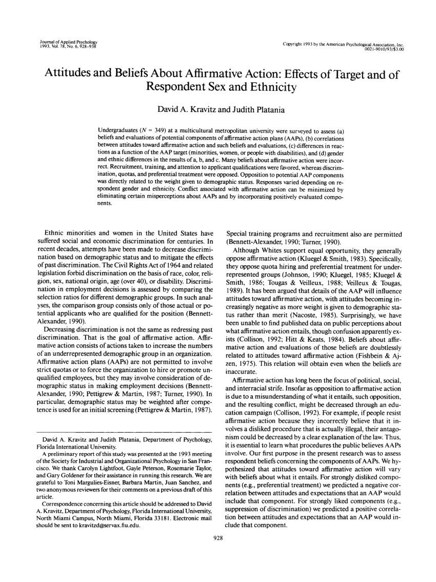 Pdf Attitudes And Beliefs About Affirmative Action Effects Of Target And Of Respondent Sex 7313