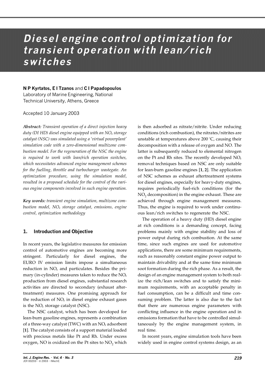 Pdf Diesel Engine Control Optimization For Transient Operation With Lean Rich Switches