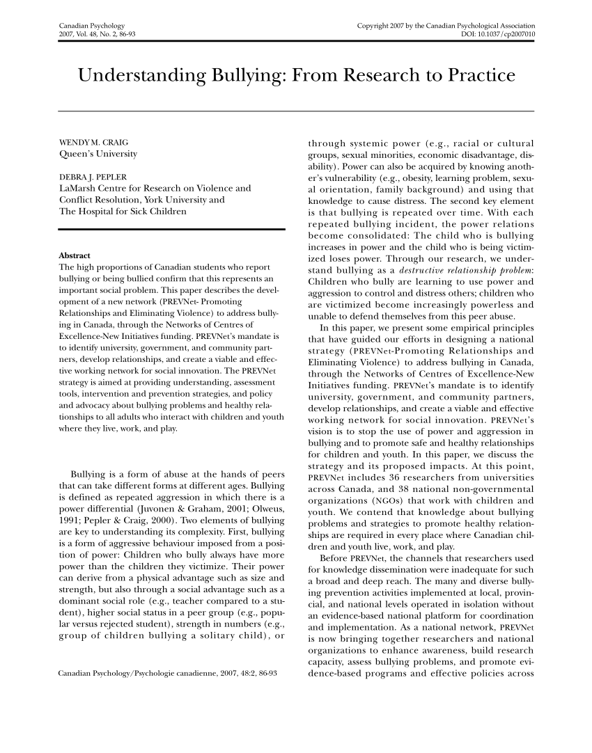 synthesis in research about bullying