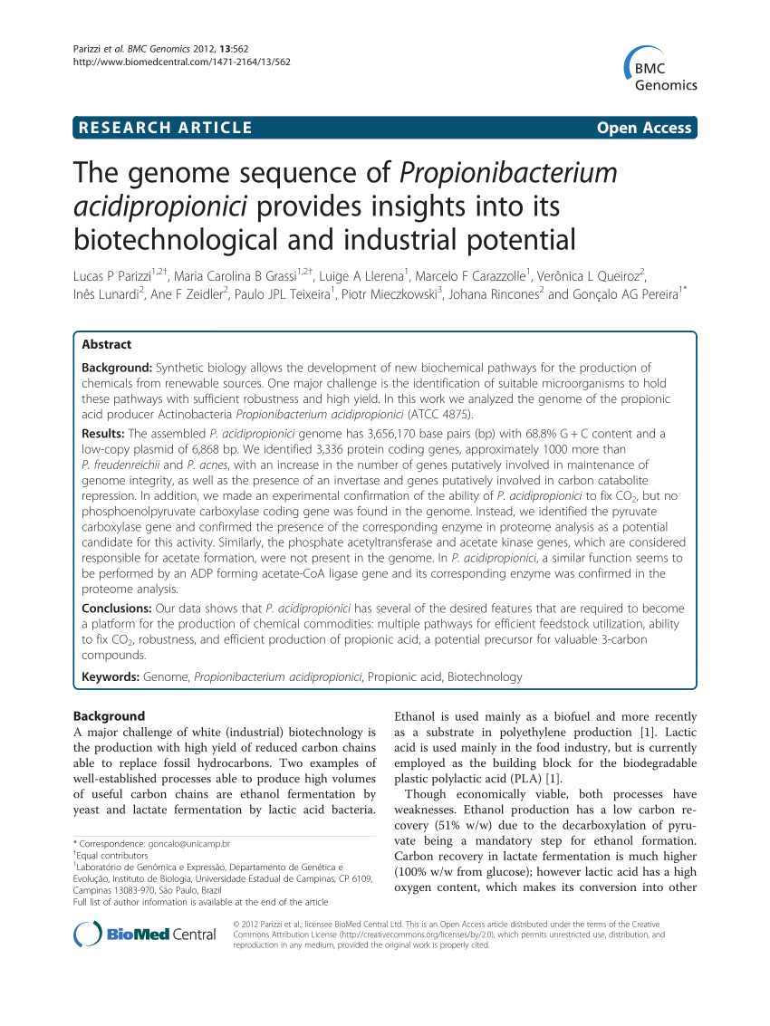 PDF) The genome sequence of Propionibacterium acidipropionici ...