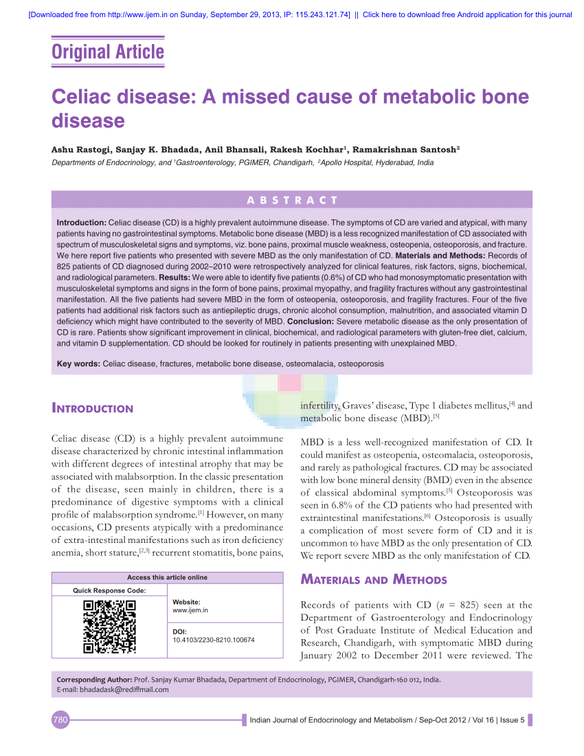 (PDF) Celiac disease: A missed cause of metabolic bone disease