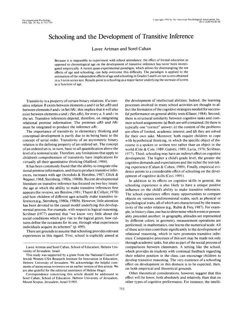 PDF Schooling and the Development of Transitive Inference