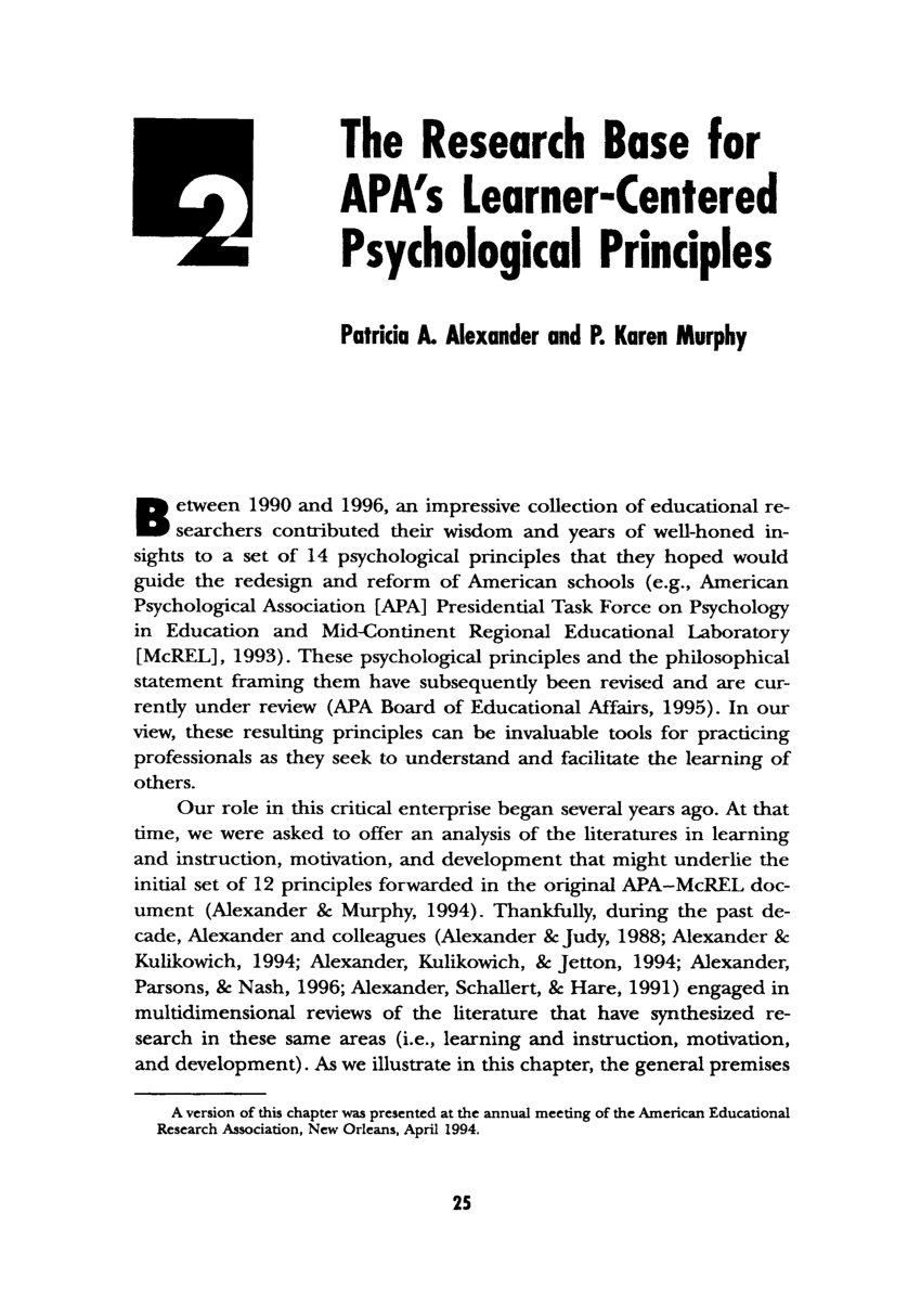 research study about learner centered psychological principles pdf
