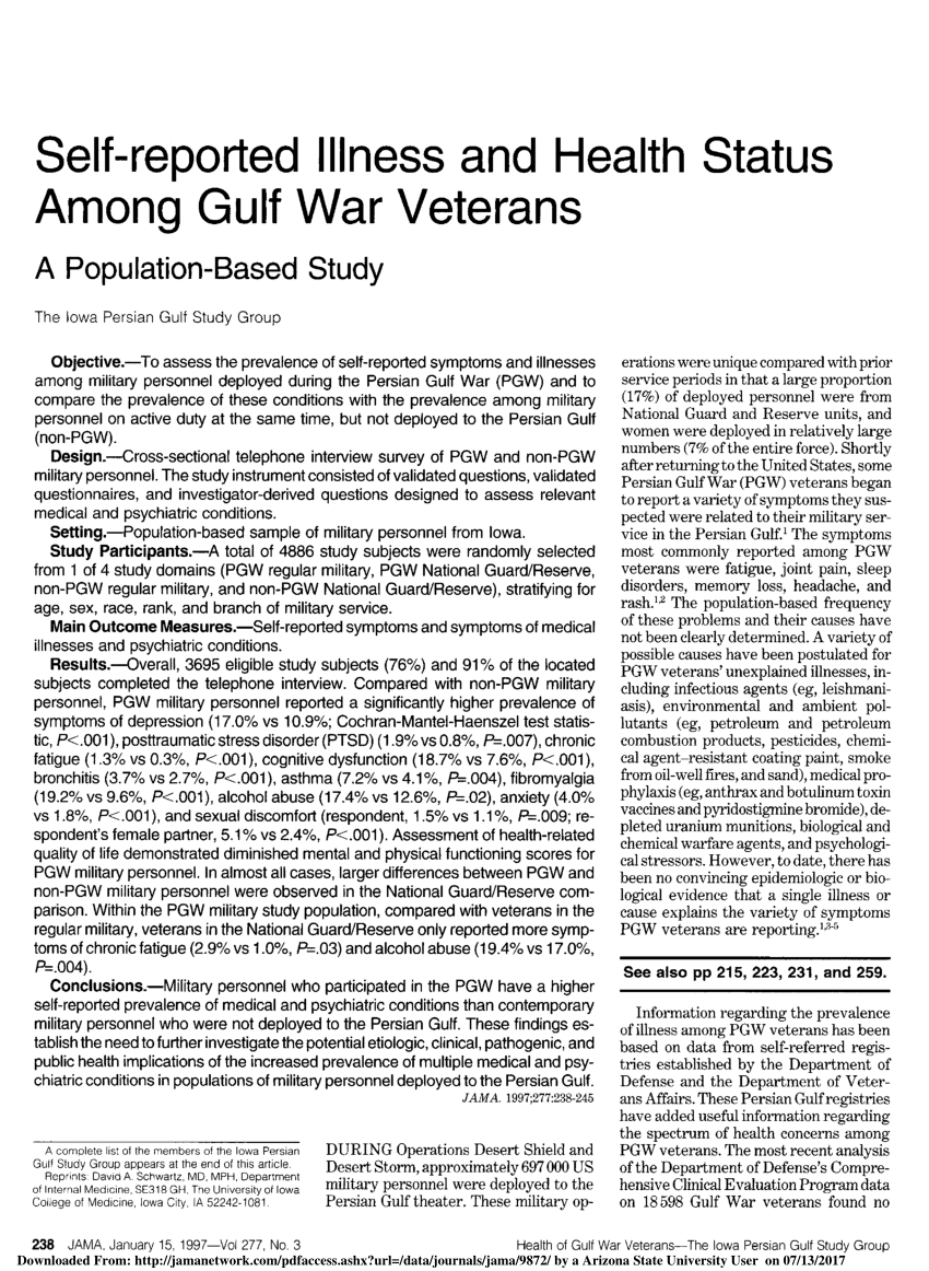 PDF) illness and health status among Gulf War veterans: A population-based study.