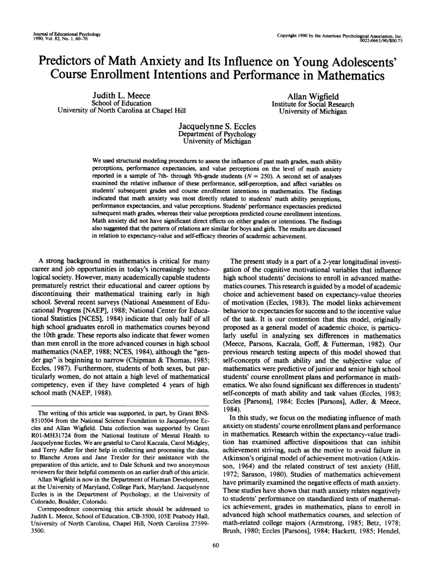 math anxiety research paper