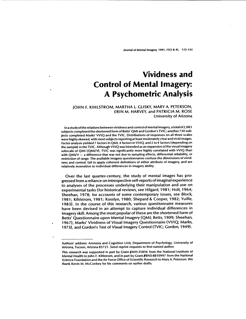 Pdf Vividness And Control Of Mental Imagery A Psychometric Analysis