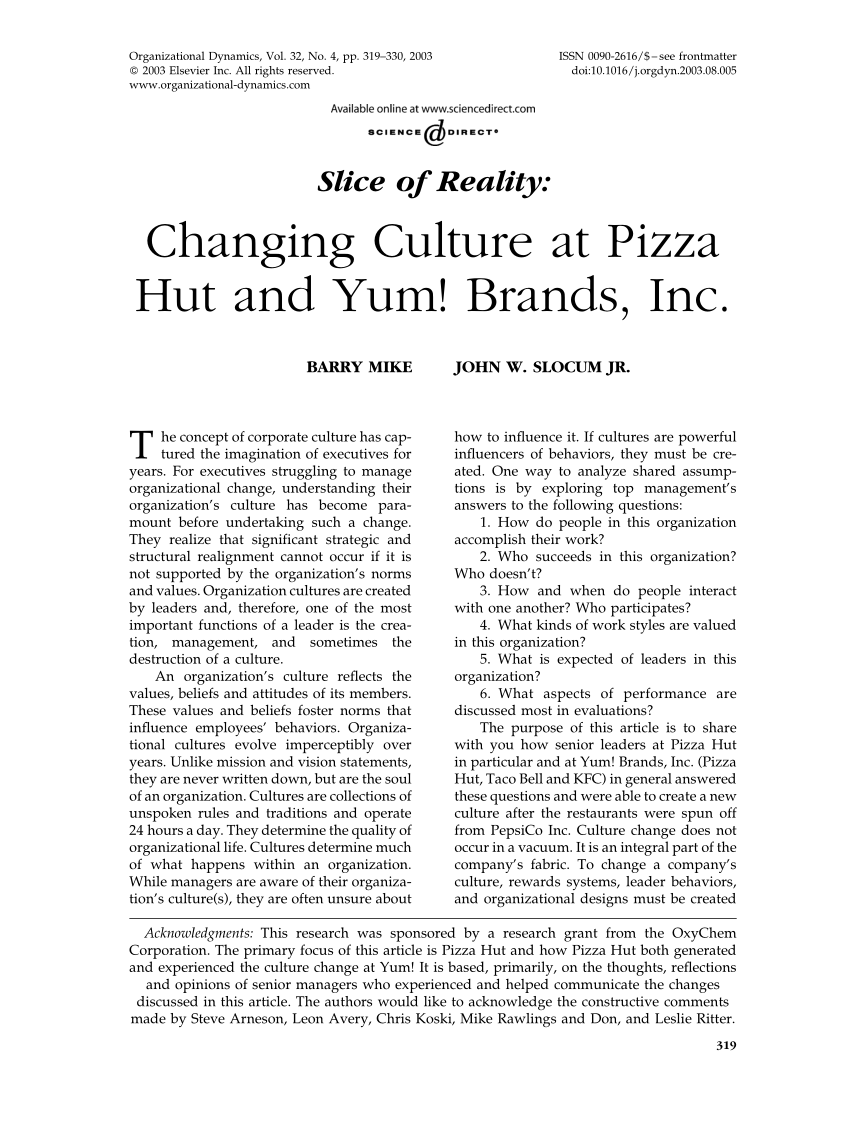 Pizza Hut Organizational Chart