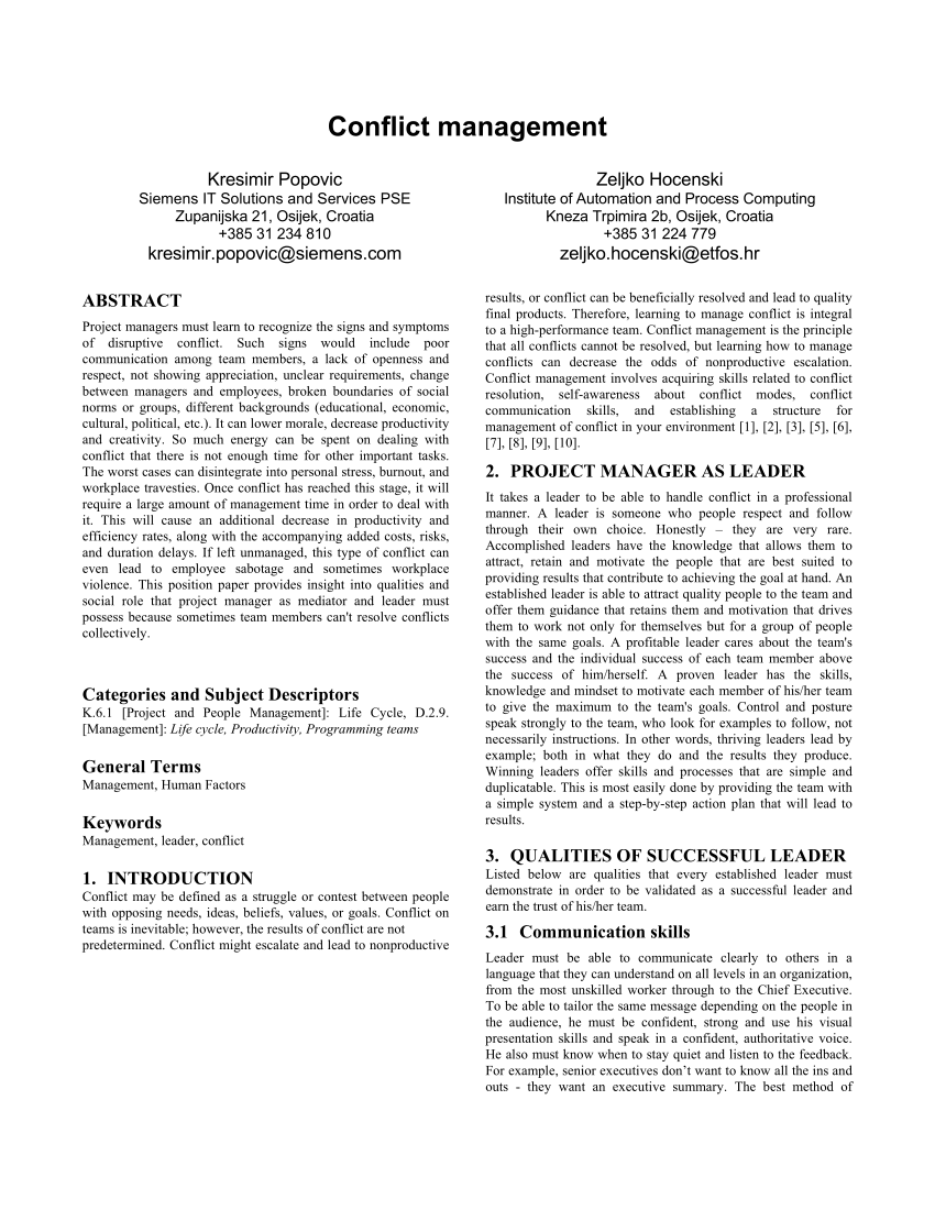 case study conflict management pdf