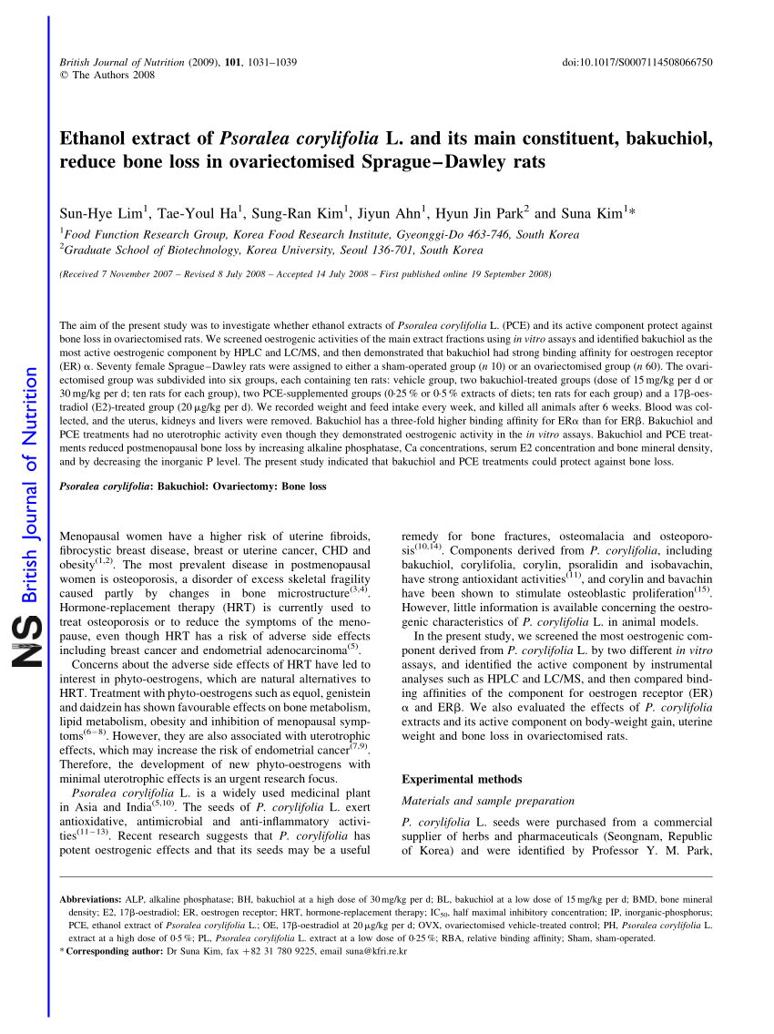 (PDF) Ethanol extract of Psoralea corylifolia L. and its main