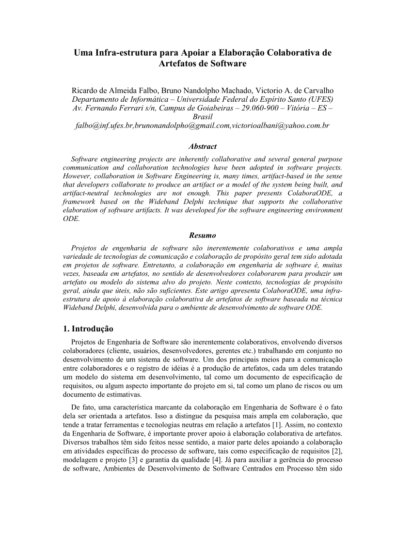 PDF) Uma Infra-estrutura para Apoiar a Elaboração Colaborativa de Artefatos  de Software